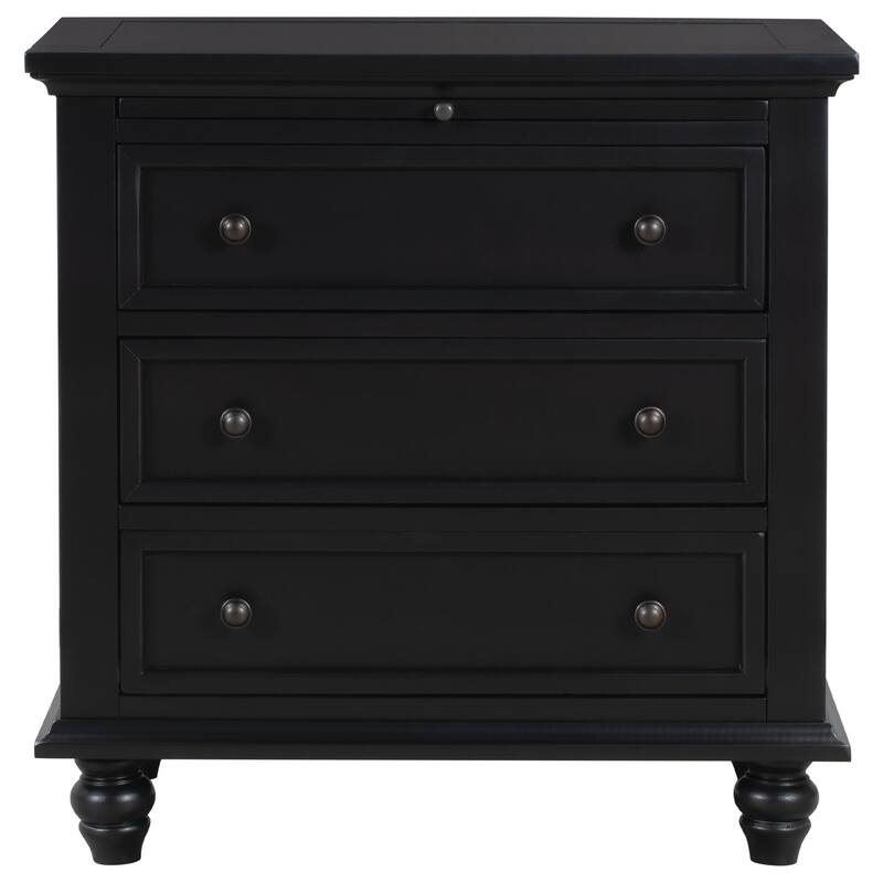3-Drawer Storage Wood Cabinet, End Table with Pull out Tray - Black