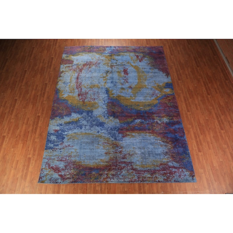 All-Over Colorful Abstract Indian Area Rug Handmade Wool Carpet - 9'11"x 13'1"
