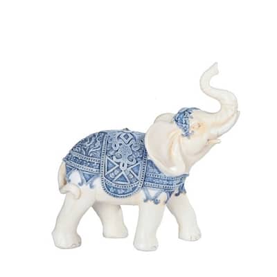 Q-Max 6"H Blue and White Thai Elephant Statue Feng Shui Decoration Religious Figurine