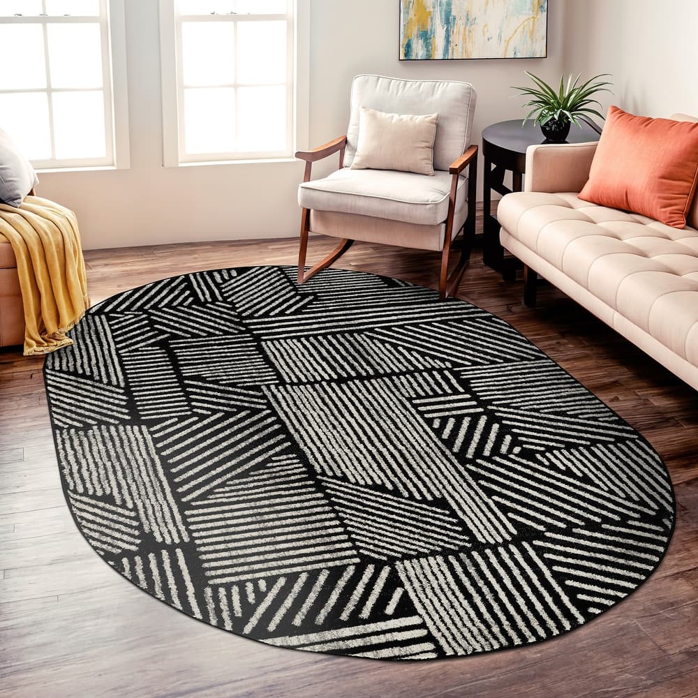 World Rug Gallery Contemporary Boho Stripes Black Area Rug
