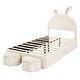 preview thumbnail 7 of 42, Velvet Upholstered Rabbit-Shape Princess Bed, Cute Platform Bed w2 Storage Stools & Headboard & Footboard for Kids
