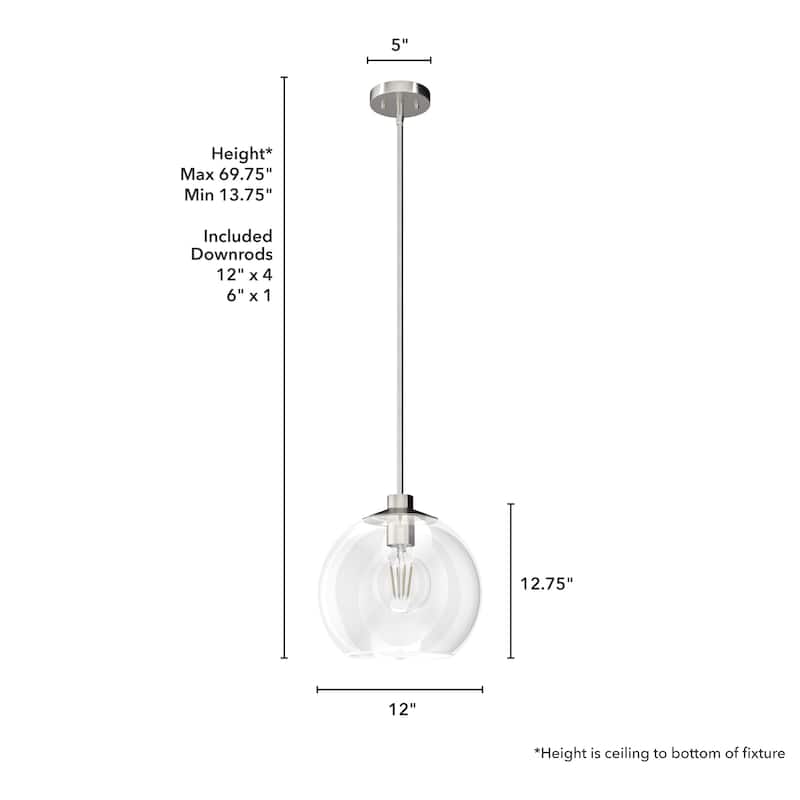 Hunter Xidane 1 Light Clear Glass Pendant or Semi-Flush Light - Kitchen Island, Dining Room, Entry - Glam, Contemporary