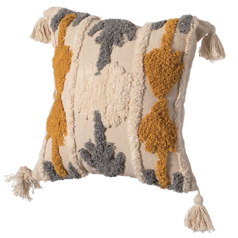 16" Handwoven Cotton Throw Pillow Cover Tufted designs Side Tassels - Tribal with Cushion