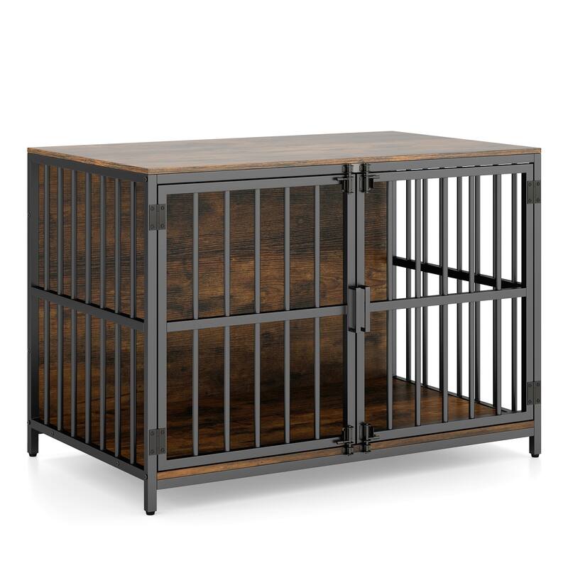 Dog Cage with Lockable Doors and Side Table Indoor Kennel Crate for Small and Medium Dogs - Rustic Brown