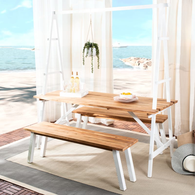 SAFAVIEH Outdoor Marlen 3-Piece Dining Set - 29Wx59Dx74H - Natural/White