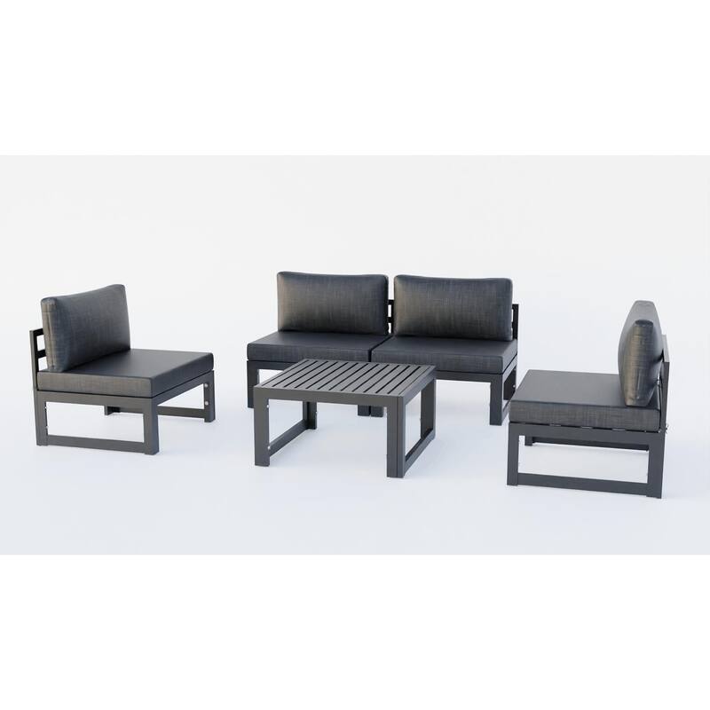 Chelsea 5-Piece Modern Armless Patio Sectional and Coffee Table for Patio Garden Summer Yard Porch - Black