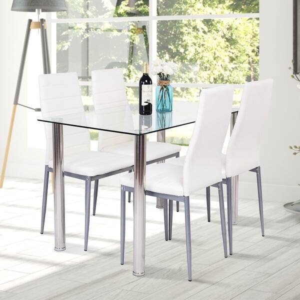 Shop Gymax 5 Piece Table Chair Dining Set Glass Metal Kitchen