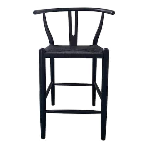 Aurelle Home Venca Modern Elm Wood and Woven Seat Counter Stool