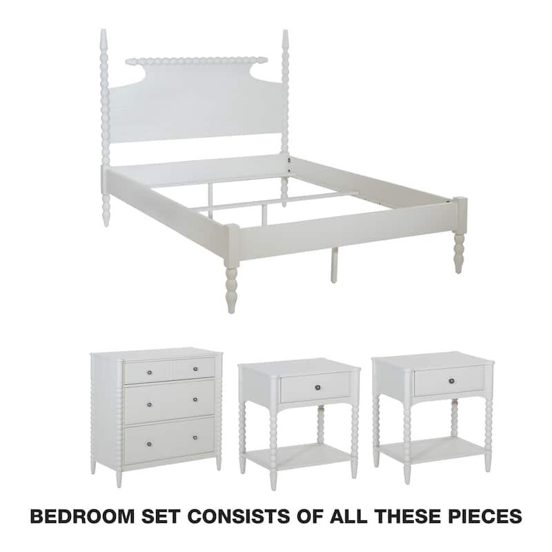 Spindle Bedroom Set - Antique White - Queen - 4 Piece