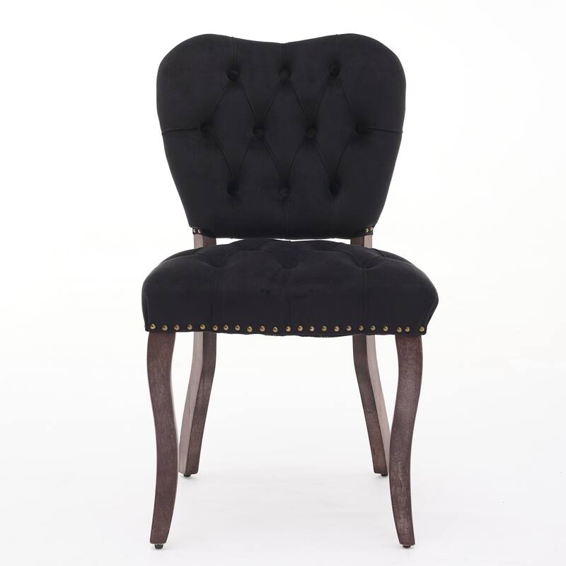 French Vintage Style Dining Chairs Set of 2, Upholstered Button Tufted Kitchen Chairs with Nailhead Trim