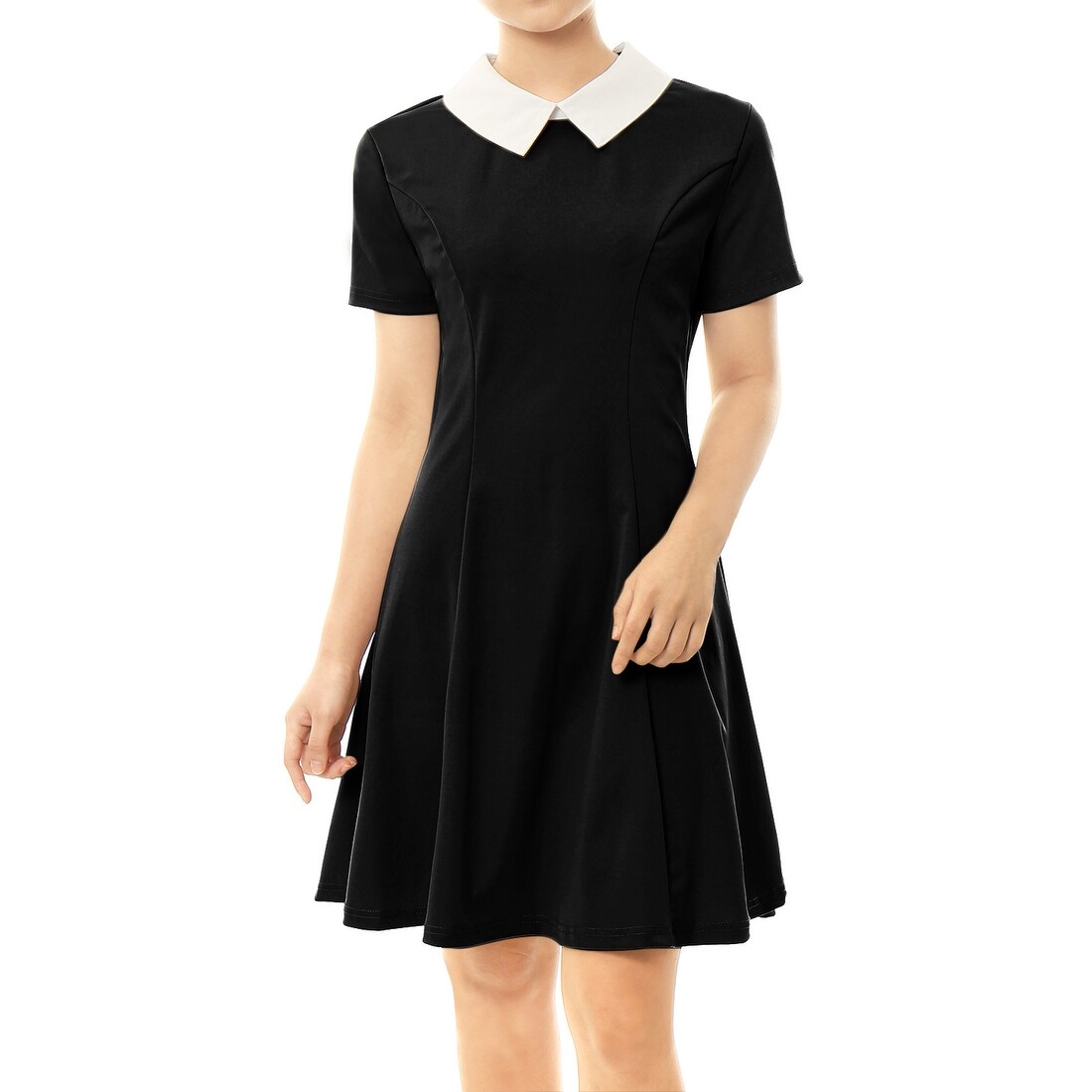 black short sleeve fit and flare dress