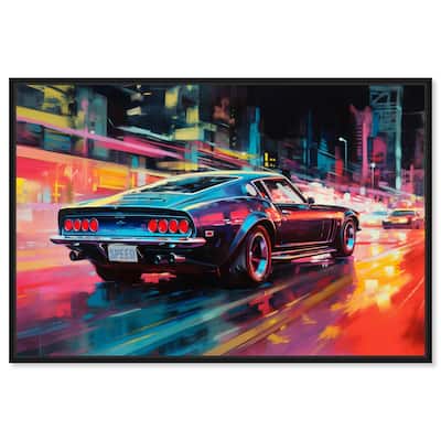 Notoriart Classic Night Drive Framed Car 1 Piece Canvas Wall Art
