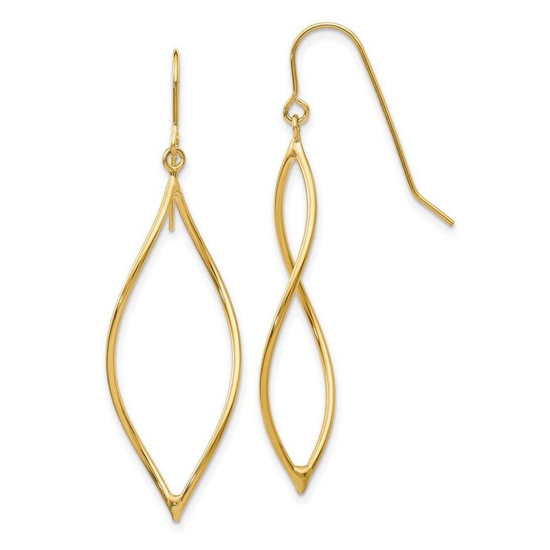 Curata 10k Yellow Gold Polished Twisted Oblong Guardian Angel Earrings - 47x14mm