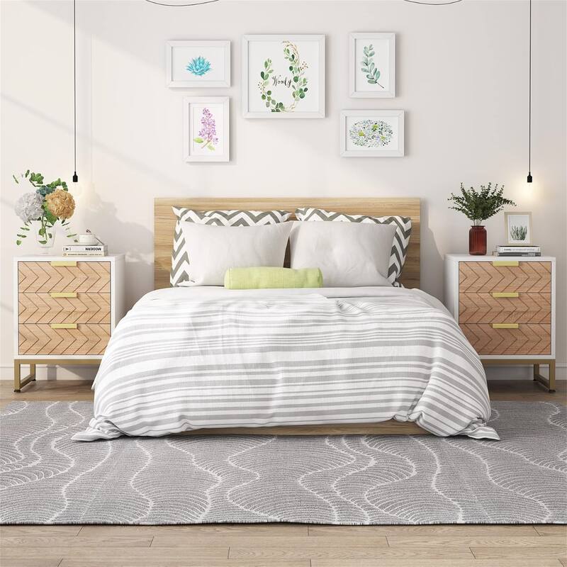 Set of 2 Modern Nightstands with 3 Drawers