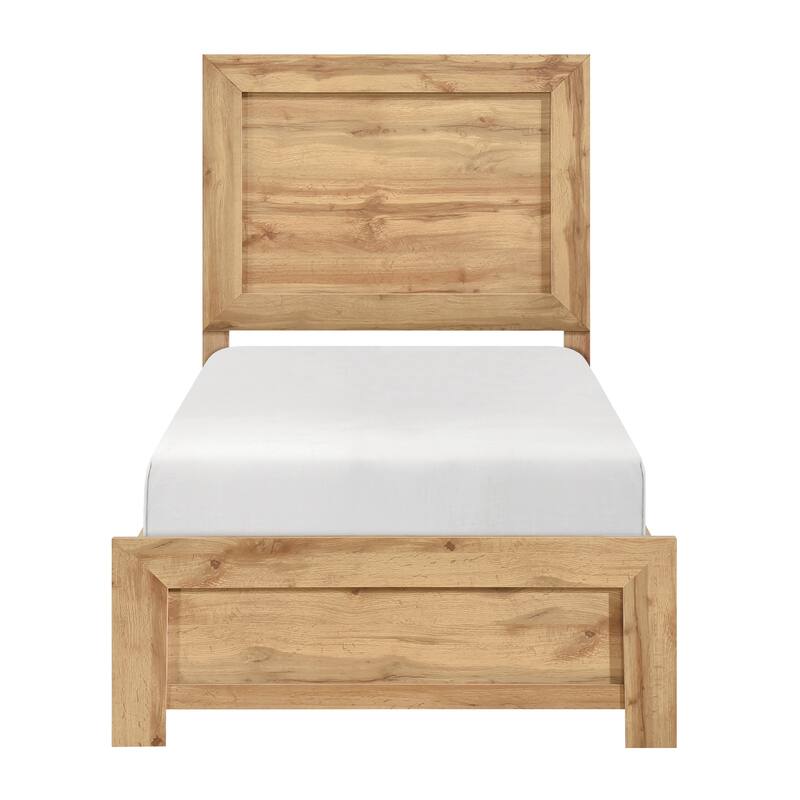 Rustic Natural Finish Twin Bed Frame with Headboard and Footboard, Easy Assembly, Ships in One Box