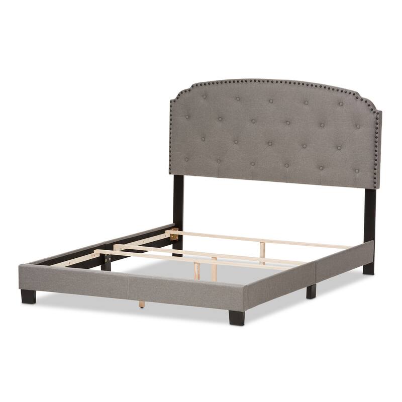 Queen Size Upholstered Bed - Light Grey Fabric Bed with Tufting & Wood Frame