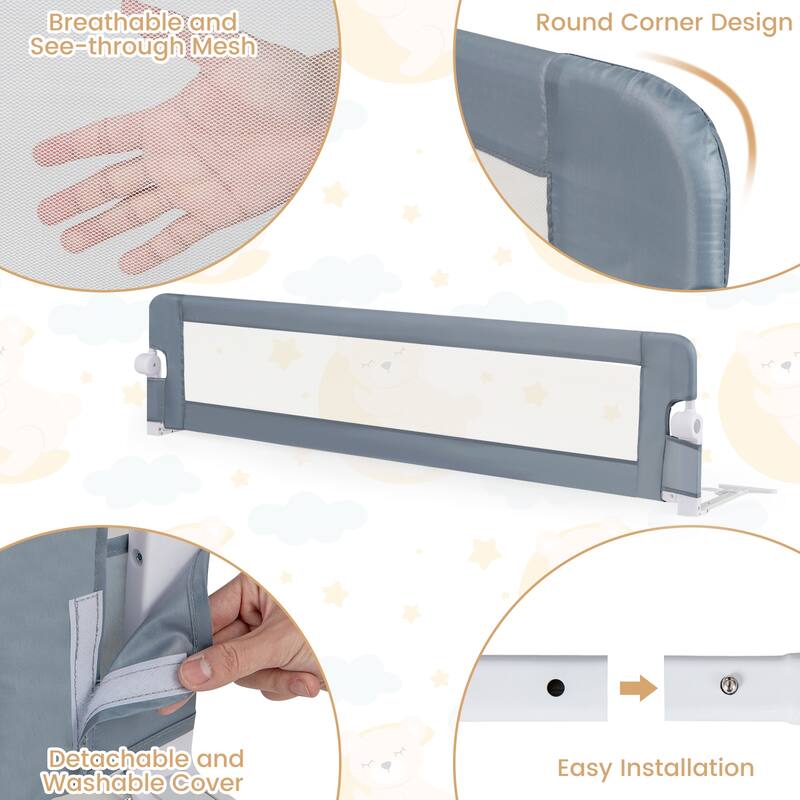 Gymax 2PCS 71'' Toddler Foldable Bed Rail w/ Adjustable Safety Strap