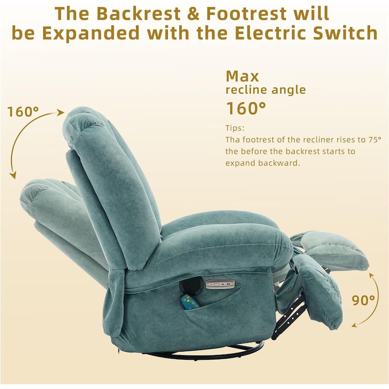 Shell Shape Power Recliner Chair, Chenille Fabric Swivel Rocker Recliner with Bluetooth Speaker