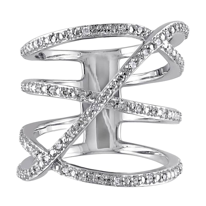 Miadora Sterling Silver 1/5ct TDW Diamond Crossover Highway Ring