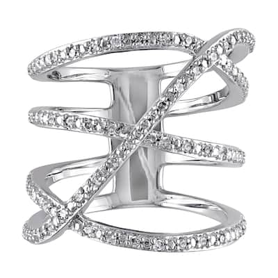 Miadora Sterling Silver 1/5ct TDW Diamond Crossover Highway Ring