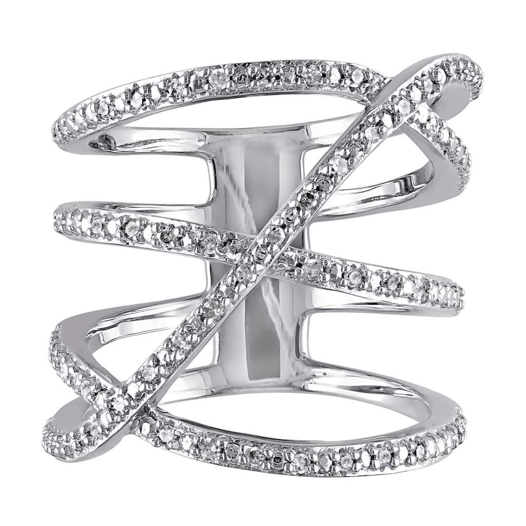 Miadora Sterling Silver 1/5ct TDW Diamond Crossover Highway Ring