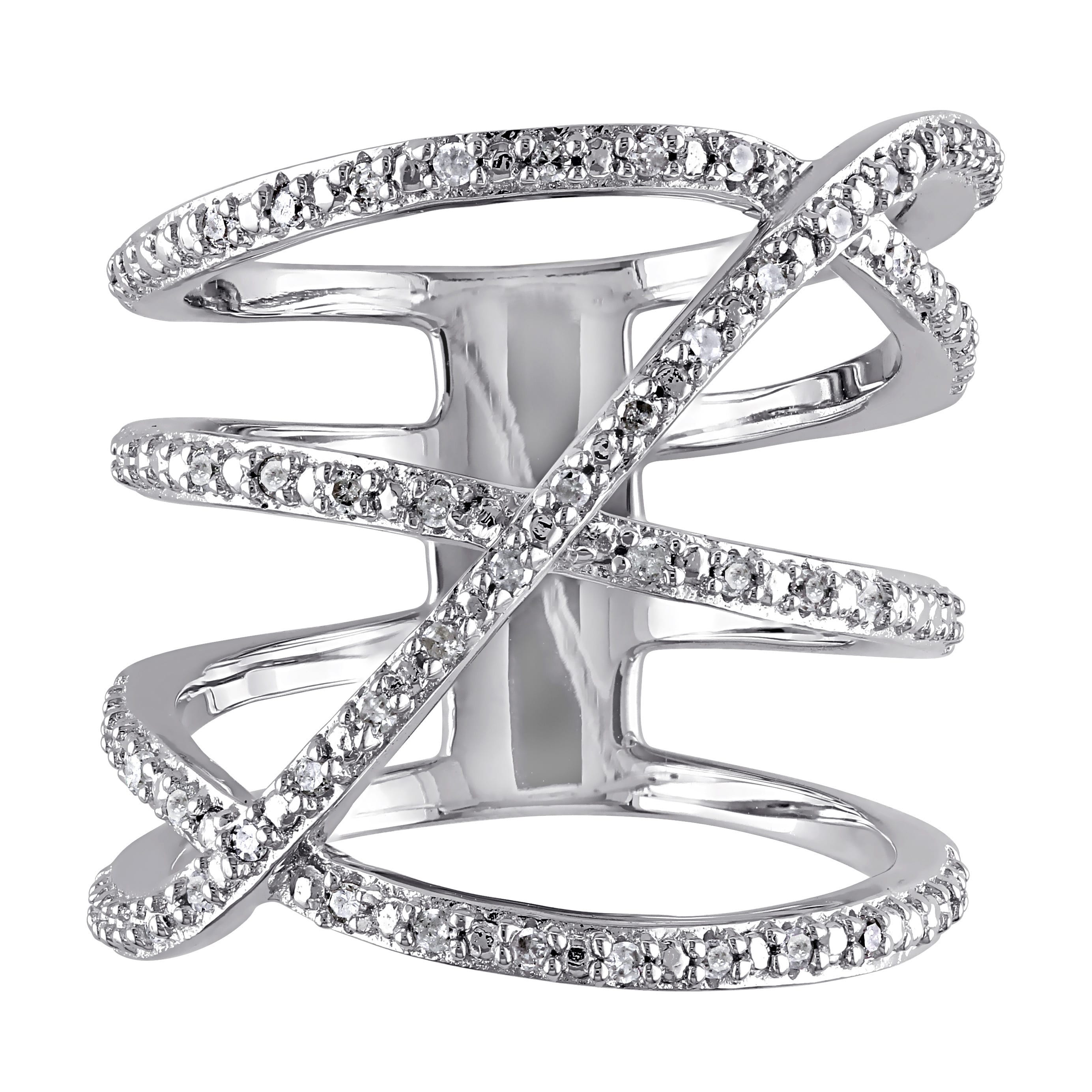Miadora Sterling Silver 1/5ct TDW Diamond Crossover Highway Ring