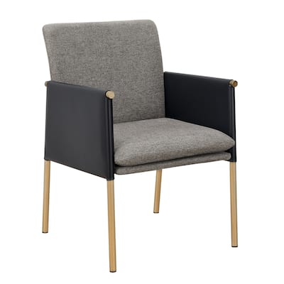 Cid Dorie 22 Inch Dining Chair, Dark Gray Faux Leather, Brass Steel Legs