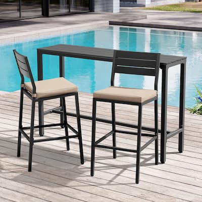 Outdoor 3-Piece Patio Bar Stools Set Rectangle Bar Table and Barstools with Cushion