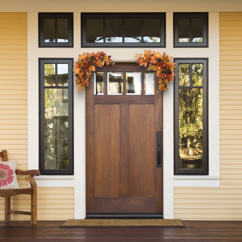 National Tree Company Artificial Autumn Door Corners with Maple Leaves, Pine Cones, Pomegranates, Set of 2, 30 Inches - 30 in