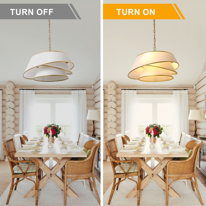 Bella Depot 24" Modern Golden Fabric Pendant Light for Dining Room Bedroom Adjustable Vintage Chandelier