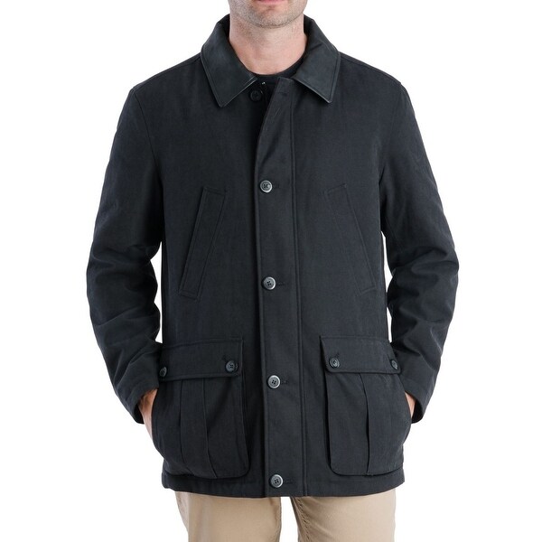Men's barn jacket with leather collar clearance