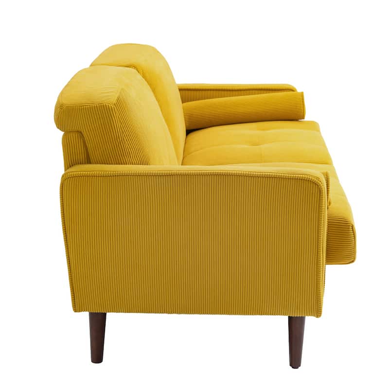 Modern Corduroy Upholstered 2 Seater Sofa with Bolster Pillows