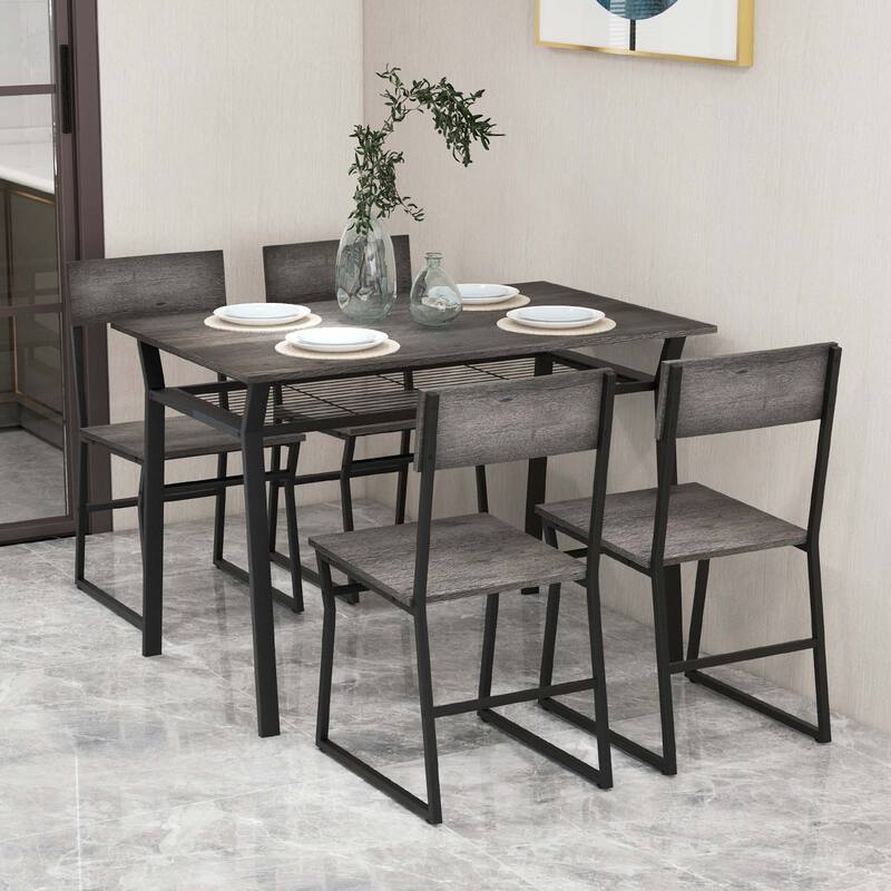 Costway 5 Piece Dining Table Set Industrial Rectangular Kitchen Table