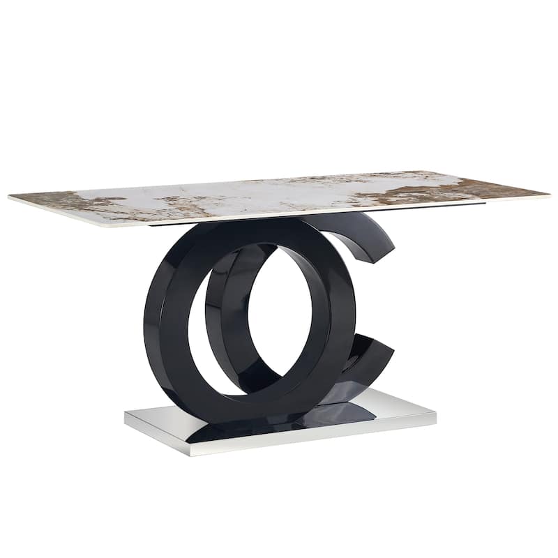 Roomfitters Rectangular Dining Table for 6-8 with Patterned MDF Top and OC Metal Frame for Home or Office, White+Black