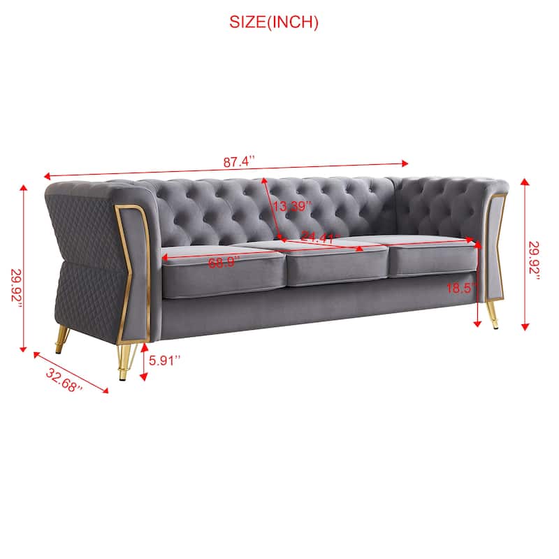Modern Tufted Velvet Sofa 87.4 inch for Living Room