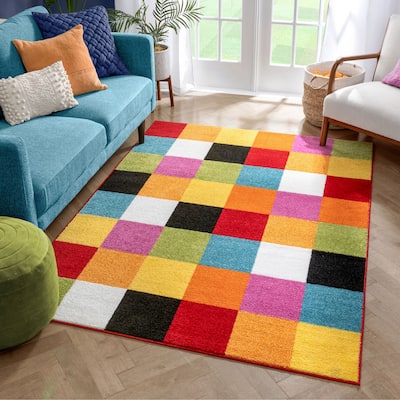 Well Woven Starbright Bright Square Geometric Kids Area Rug