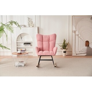 Pink Teddy Fabric Armchair Rocking Chair Solid Wood Legs Reading Chair ...