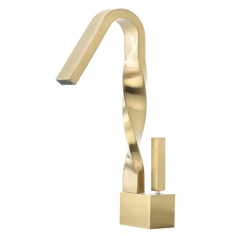 Brushed Gold Single Hole Deck Mounted Bathroom Sink Faucet