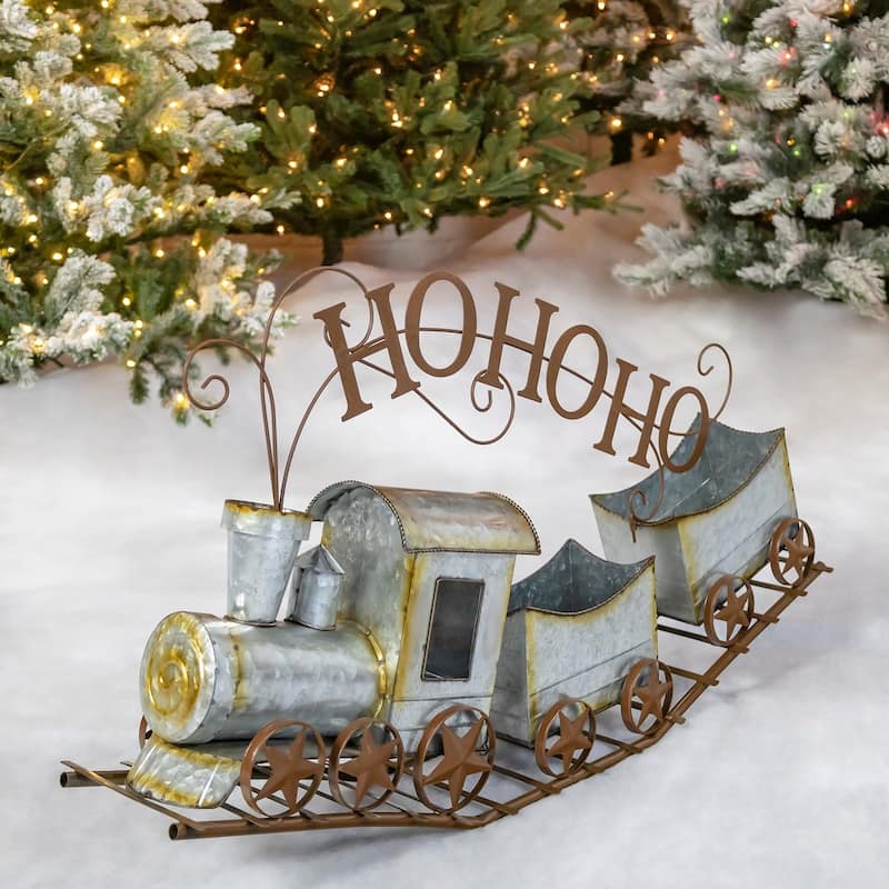 Galvanized Christmas Train "HO HO HO" - 36.5" L x 8" W x 21.25" H - Red - Iron