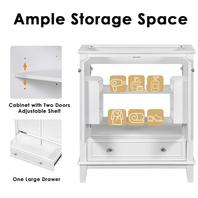 30'' Solid Wood Bathroom Vanity with Multifunctional Cabinet, Drawers, and Ceramic Sink