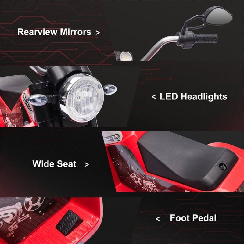 Red Kids Electric Motorcycle Ride-On with Rechargeable Battery and Working Headlights - 28.25"L x 22.5"W x 22"H
