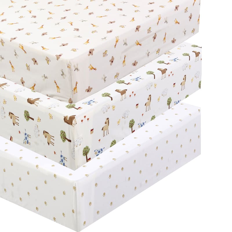 Unisex Multi-color Cotton Toddler/Baby Crib Child Fitted Sheet Set (Pack of 3) - N/A