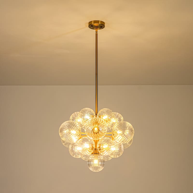 19-Light Brass Modern Glass Globe Bubble Chandelier Dining Room Light with Creative Grape Shape