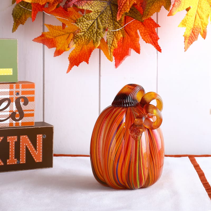 Glitzhome Fall Harvest Handblown Glass Pumpkins Set Thanksgiving Table Centerpieces