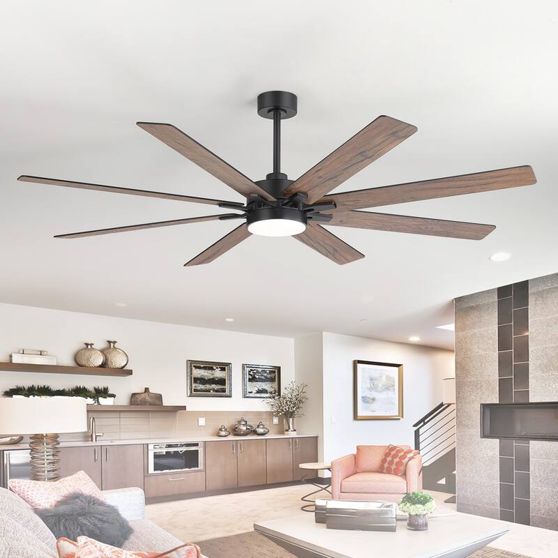 72 Inch Black Large Ceiling Fan with Light and Remote(8-Blade) - Satin Nickel