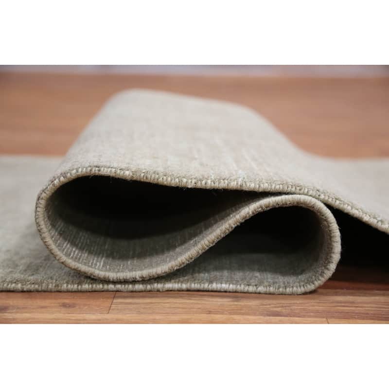 Hand Knotted Oriental 100% Wool Carpet Modern Solid Green Gabbeh Runner Rug - 8' 0'' X 2' 6''