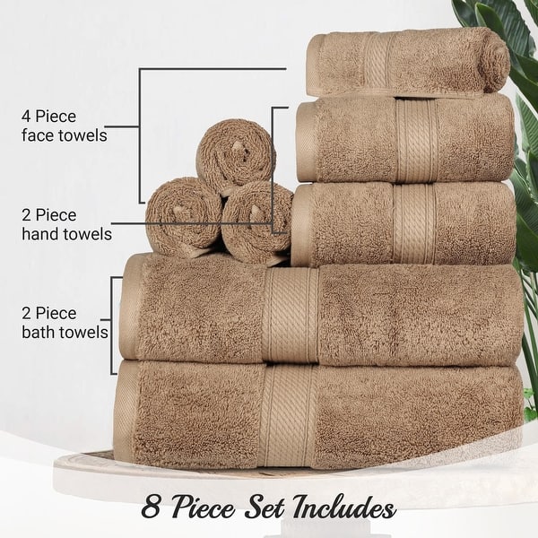 dimension image slide 2 of 10, Egyptian Cotton 8 Piece Ultra Plush Solid Towel Set by Miranda Haus