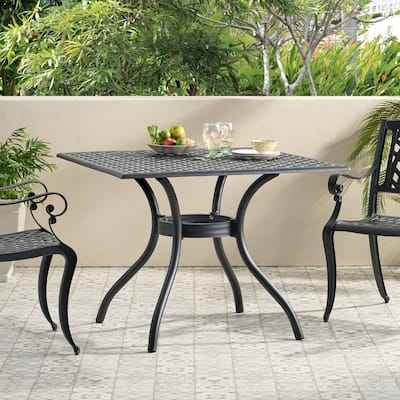 39 Inch Square Outdoor Dining Table Black Aluminum Arch Mesh Design