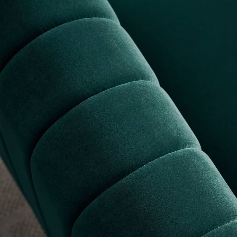 Modern Velvet Sofa with Channel Tufting & Gold Steel Legs - 3 Seater Couch