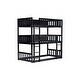 preview thumbnail 9 of 11, Twin Triple Bunk Bed Black Detachable Bunk Floor Bed Frame w/ Guardrails, Can Be Converted into 3 Individual Twin Beds for Kids